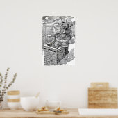  zwarte en witte kerstman poster (Keuken)