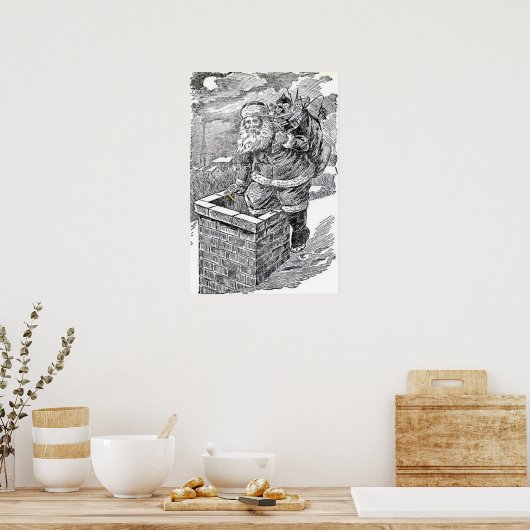  zwarte en witte kerstman poster (Keuken)