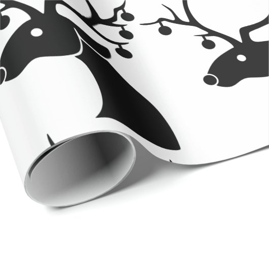 Zwarte en witte kerstrendiervis met Ornamenten Cadeaupapier (Rol Hoek)