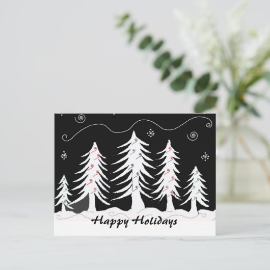 Zwarte en witte kerstscène feestdagenkaart (Staand voorkant)