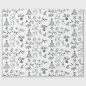 Zwarte en witte kersttekeningen cadeaupapier (Vlak)