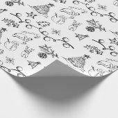 Zwarte en witte kersttekeningen cadeaupapier (Hoek)