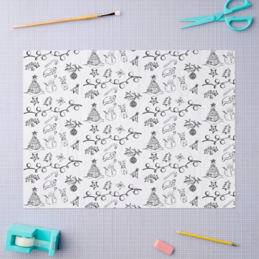 Zwarte en witte kersttekeningen tissuepapier (Craft)