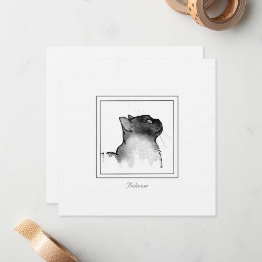 Zwarte en witte ketch van een Balinese kat Notitiekaartje (Voorkant / Achterkant in situ)
