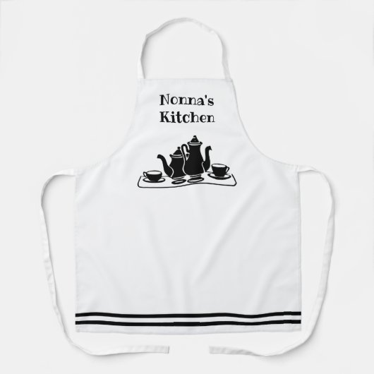 Zwarte en Witte keuken van Nonna met koffie Schort (Voorkant)