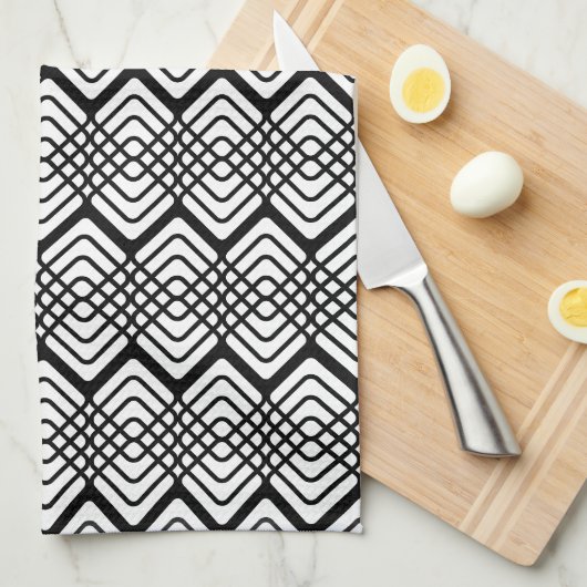 Zwarte en witte keukenhanddoek (Quarter Fold)