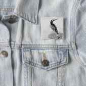 Zwarte en witte Kingfisher Vierkante Button 5,1 Cm (In situ)