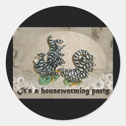 Zwarte en witte kippen Housewarming Stickers (Voorkant)