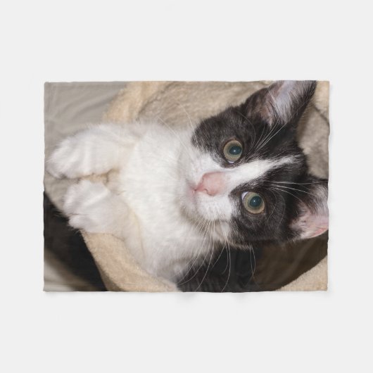 Zwarte en witte kitten fleece deken (Voorkant (Horizontaal))