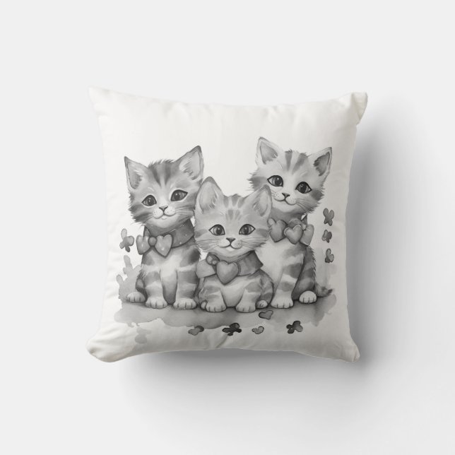 Zwarte en witte kittens kussen (Voorkant)