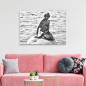 Zwarte en witte kleine zeemeerminstallatie canvas afdruk (Insitu (Woonkamer))