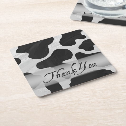 Zwarte en witte Koe Afdrukken Hartelijk dank Kartonnen Onderzetters (Schuin)