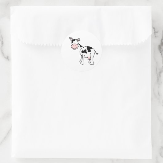 Zwarte en witte Koe Cartoon. Ronde Sticker (Tas)