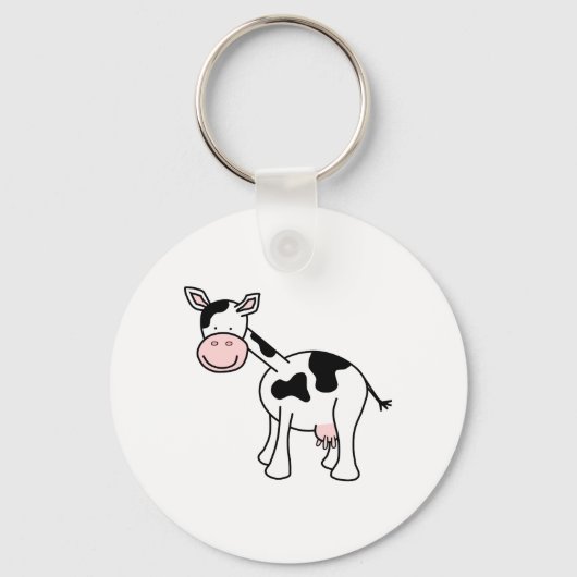 Zwarte en witte Koe Cartoon. Sleutelhanger (Voorkant)