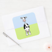 Zwarte en witte Koe Cartoon. Voorkant. Vierkante Sticker (Envelop)