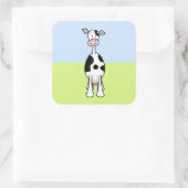 Zwarte en witte Koe Cartoon. Voorkant. Vierkante Sticker (Tas)