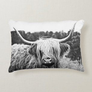 Zwarte en Witte Koe Longhorn Accent Kussen
