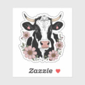 Zwarte en witte Koe met bloemen Sticker (Vel)