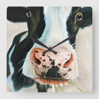 Zwarte en witte koe met Gordon Bruce art Vierkante Klok