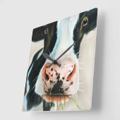 Zwarte en witte koe met Gordon Bruce art Vierkante Klok (Hoek)
