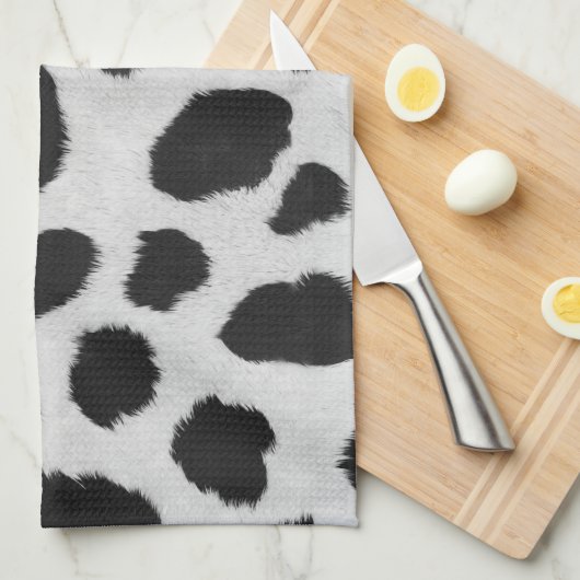 Zwarte en witte koe vlekken patroonpeltextuur theedoek (Quarter Fold)
