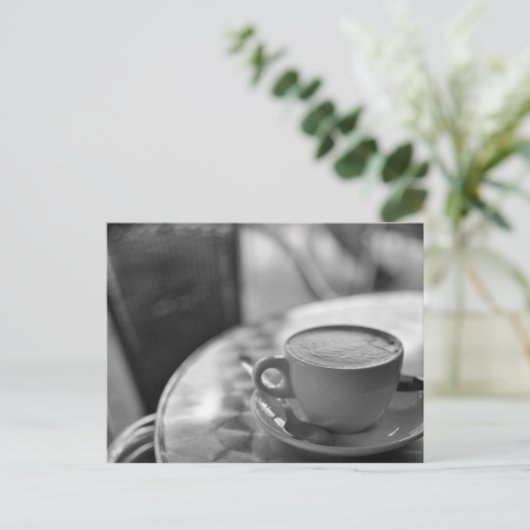 Zwarte en witte koffie briefkaart (Staand voorkant)