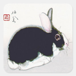  zwarte en witte konijn, Japanse kunst Vierkante Sticker