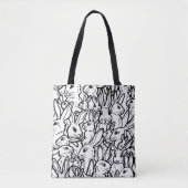 Zwarte en Witte konijnenbunny Drawings Minimale vu Tote Bag (Voorkant)