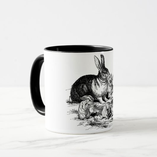 Zwarte en witte konijnenfamilie koffie-Mok Mok (Voorkant links)
