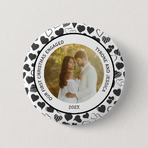 Zwarte en Witte Koppels Eerste Kerst Verliefd Ronde Button 5,7 Cm