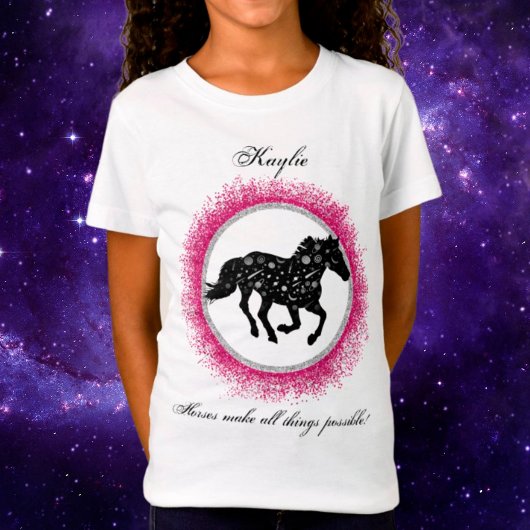 Zwarte en witte kosmische paarden T-Shirt