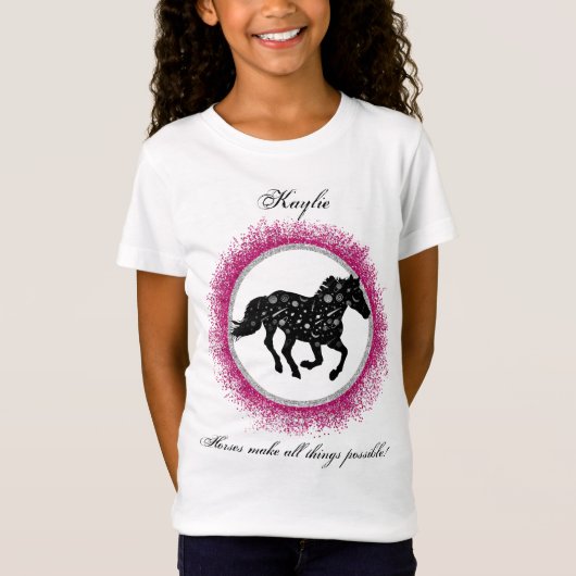 Zwarte en witte kosmische paarden T-Shirt (Voorkant)