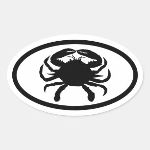 Zwarte en witte krab ovale sticker
