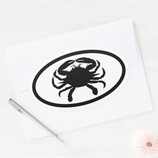 Zwarte en witte krab ovale sticker (Envelop)