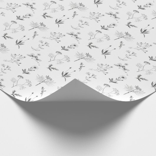 Zwarte en witte kruiden Botanische wilde bloemen P Cadeaupapier (Hoek)
