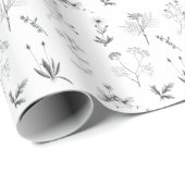 Zwarte en witte kruiden Botanische wilde bloemen P Cadeaupapier (Rol Hoek)