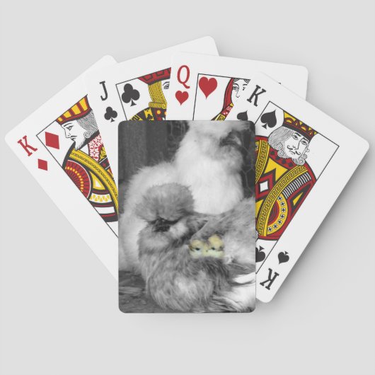 Zwarte en witte kuikens met gele kippen speelkaarten (Achterkant)