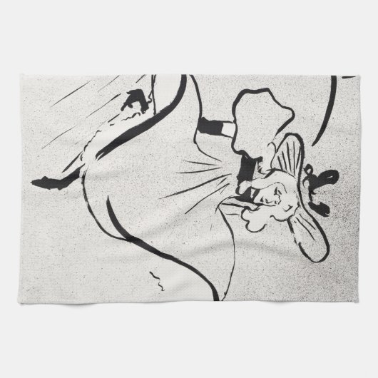 Zwarte en witte kunst Jane Avril van Toulouse Laut Theedoek (Horizontaal)