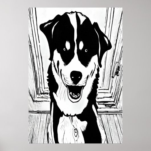 Zwarte en witte kunst van een hond | AI Art Poster (Voorkant)
