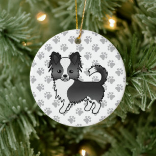 Zwarte en witte langdeklaag Chihuahua Dog & Paws Keramisch Ornament