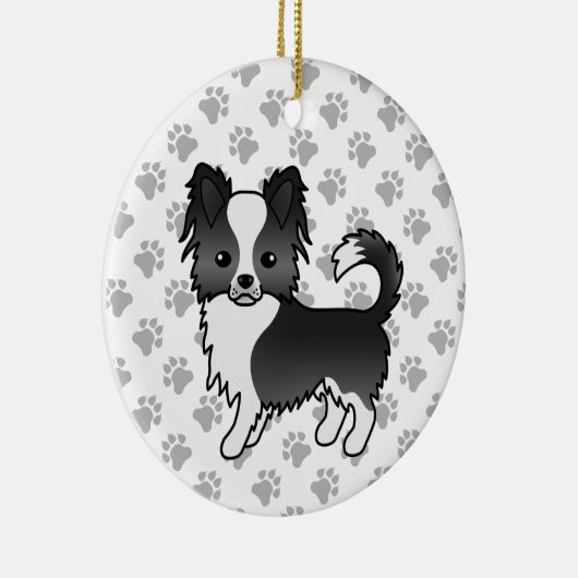 Zwarte en witte langdeklaag Chihuahua Dog & Paws Keramisch Ornament (Rechts)