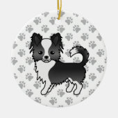Zwarte en witte langdeklaag Chihuahua Dog & Paws Keramisch Ornament (Voorkant)
