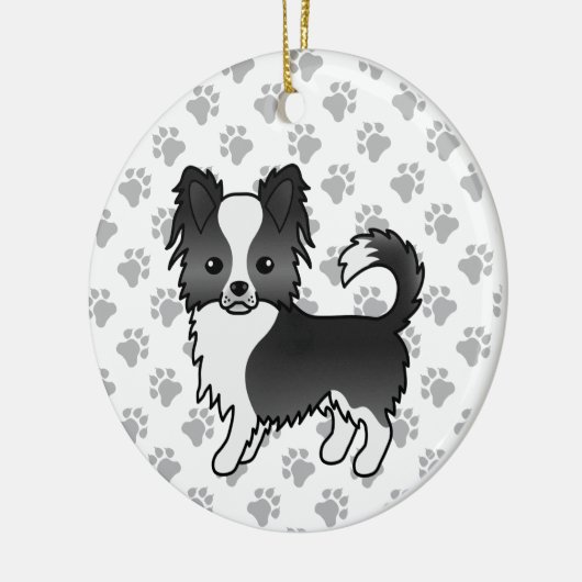Zwarte en witte langdeklaag Chihuahua Dog & Paws Keramisch Ornament (Links)