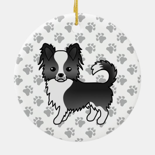 Zwarte en witte langdeklaag Chihuahua Dog & Paws Keramisch Ornament (Achterkant)