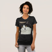 Zwarte en witte langharige kat t-shirt (Voorkant volledig)