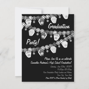 Zwarte en Witte Lantaarns Graduation Party Invite Kaart