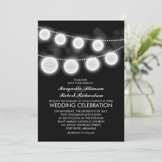 zwarte en witte lantaarns huwelijksuitnodiging kaart (Staand voorkant)