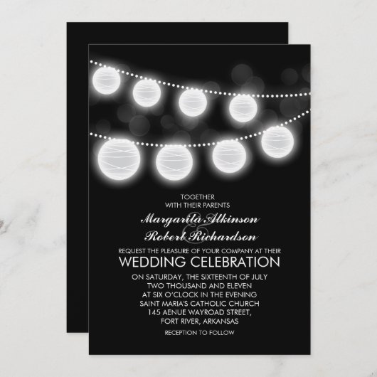 zwarte en witte lantaarns huwelijksuitnodiging kaart (Voorkant / Achterkant)