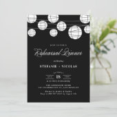 ZWARTE EN WITTE LANTERS REHEARSAL DINER INVITATION KAART (Staand voorkant)