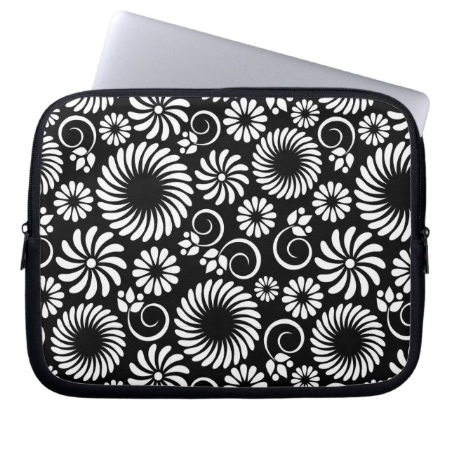 zwarte en witte laptophoes laptop sleeve (Voorkant)